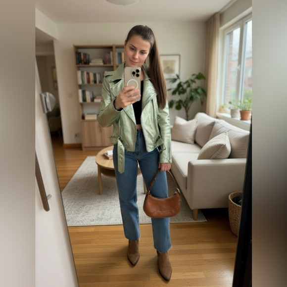 Walter Baker Allison Metallic Leather Moto Jacket -Lambskin - Size S NEW - Picture 5 of 17